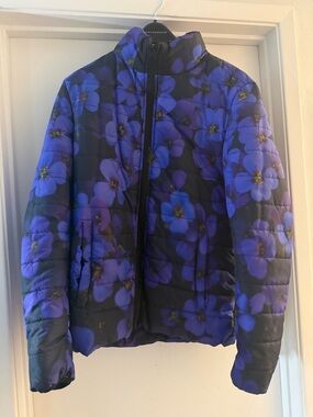 Floral Quilted Puffer Jacket in Blue